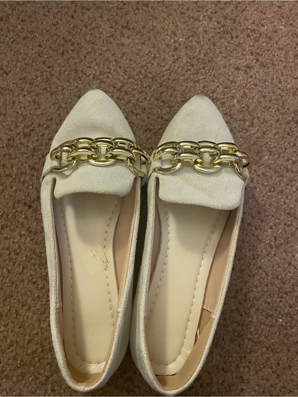 Women’s Cream Pointed-Toe Flats with Gold Chain Accent
